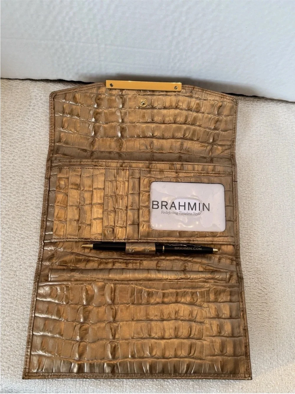 Brahmin Rose Gold Strada Croc-Embossed Metallic Bronze Tote with Wallet